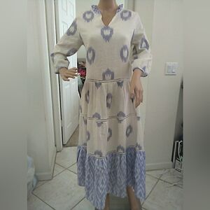 NWT Handmade MASALA BABYFFD Patterned Blue & Cream Maxi Dress 8-10 M LACE